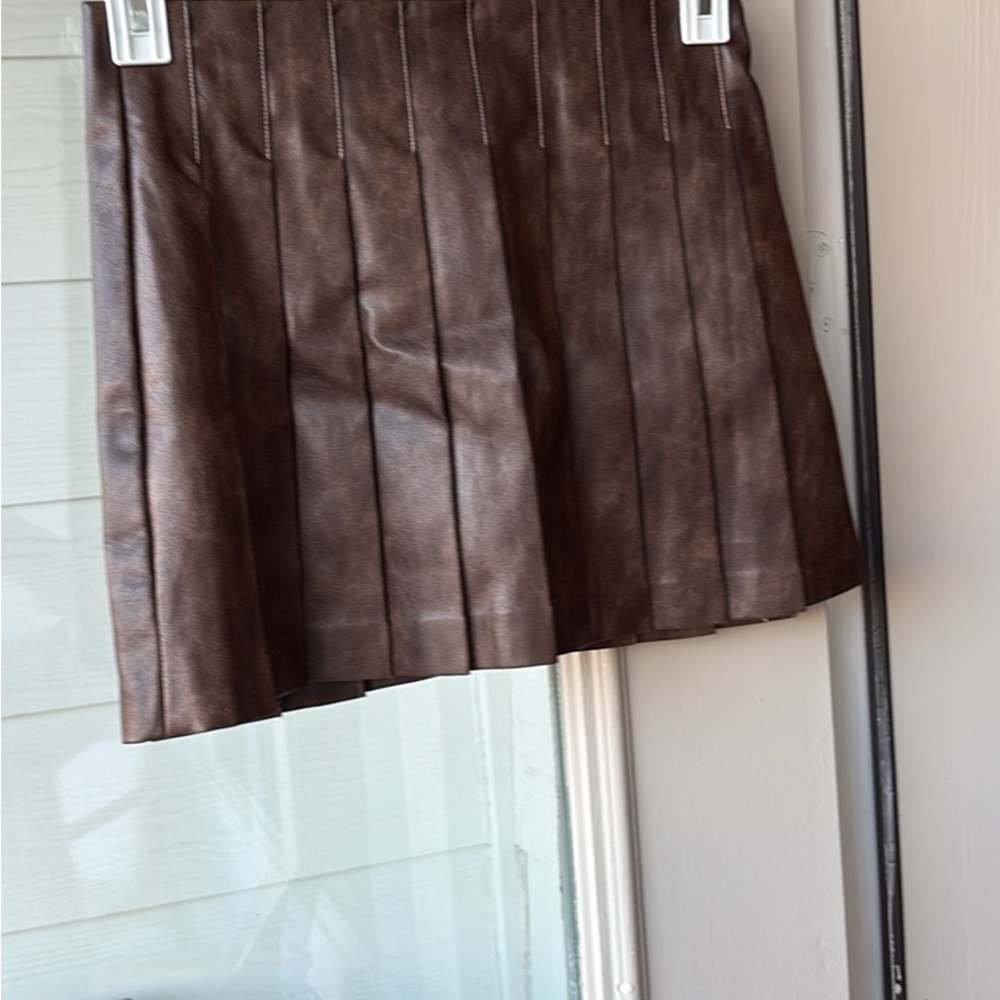 Vici Dark Brown Leather Mini Skirt